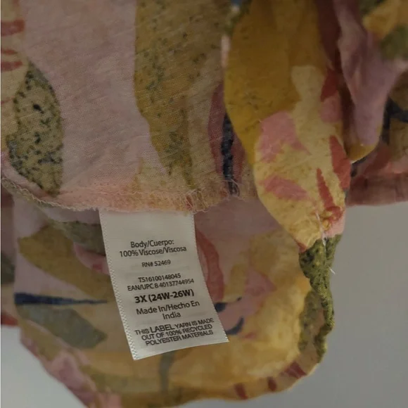Terra & Sky Pink and Yellow Floral Top Plus 3X EUC - Picture 5 of 7